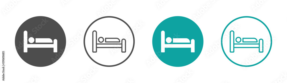 Trendy person in bed, hotel vector graphic icons set - obrazy, fototapety, plakaty 