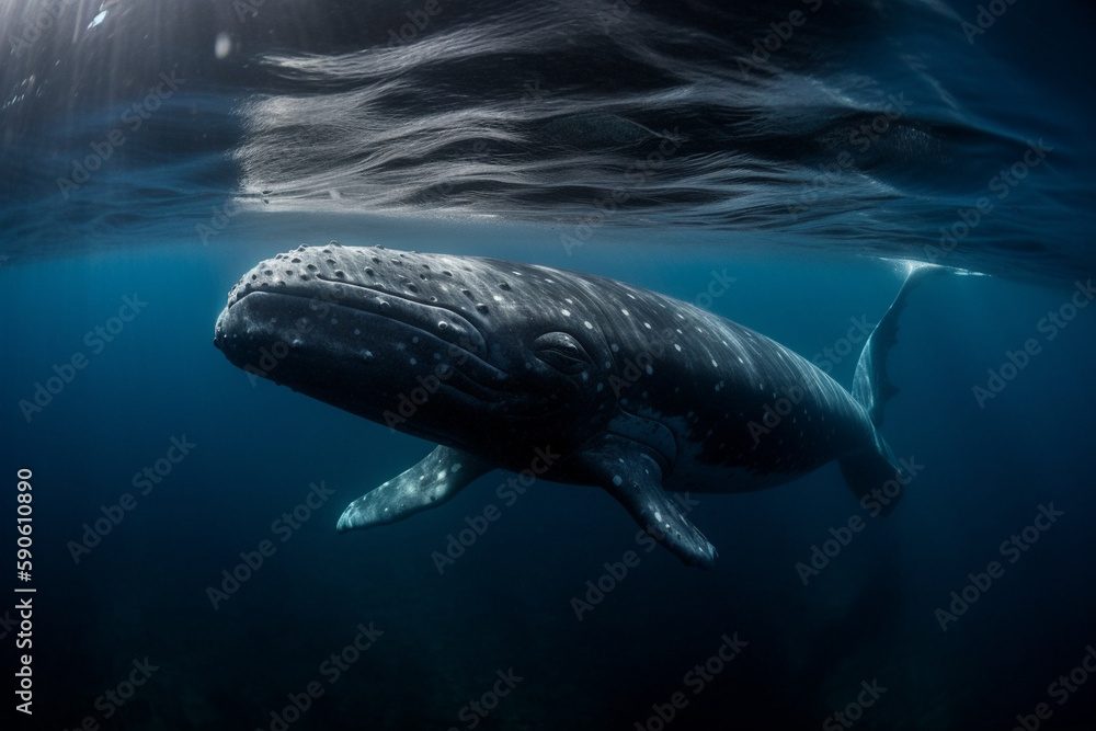 Fototapeta premium whale and squid underwater Generative AI