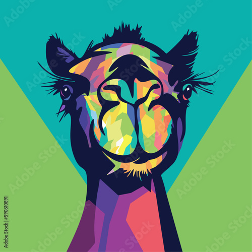 Colorful head camel on pop art style