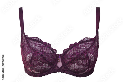 Lingerie. Burgundy dark lace bra isolated on white background. Beauty, shopping, fashion concept. Fashion sexy lingerie photo