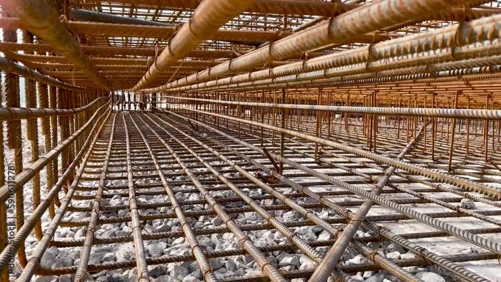 Industrial background. Rebar texture. Rusty rebar for concrete pouring