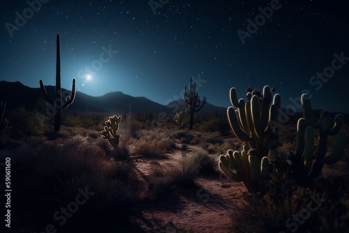 cactus night time in the desert cinematic Generative AI