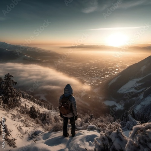 hiker on the top of mountain