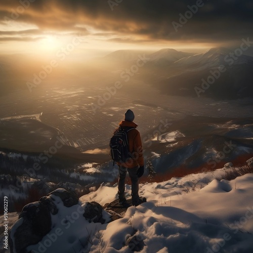 hiker on the top of mountain