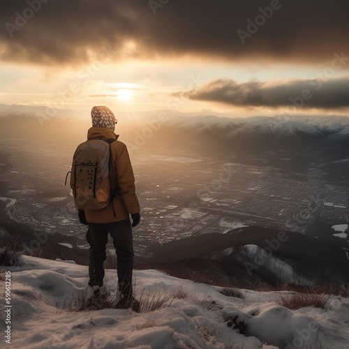 hiker on the top of mountain
