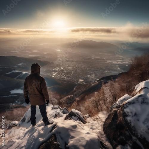 hiker on the top of mountain