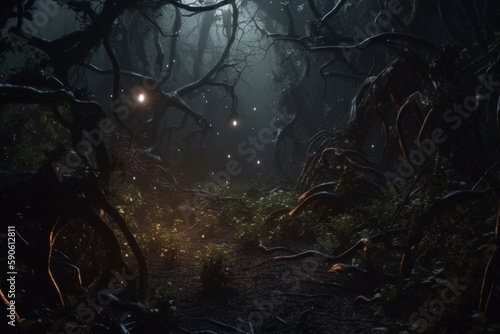 dark mystical fantasy night forest generative ai © Poter