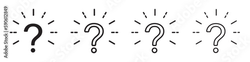 Set of question marks with rays icons. Question mark symbols, help. FAQ support signs. Rays and question mark.