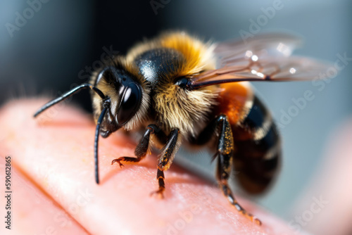 bee stung on the finger generative ai © Poter