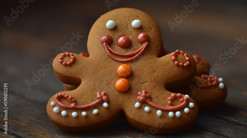 happy gingerbread cookie close up Generative AI