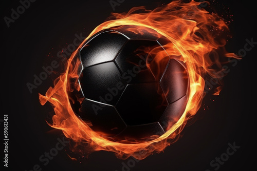 soccer ball in orange flame  football sport concept generative ai