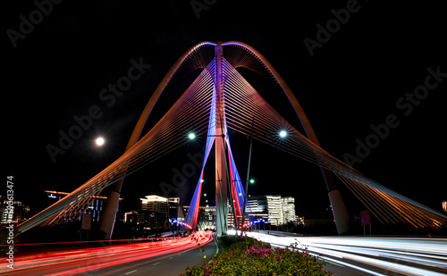 Wawasan Bridge Putrajaya Malaysia at night with crossing traffic lights photo