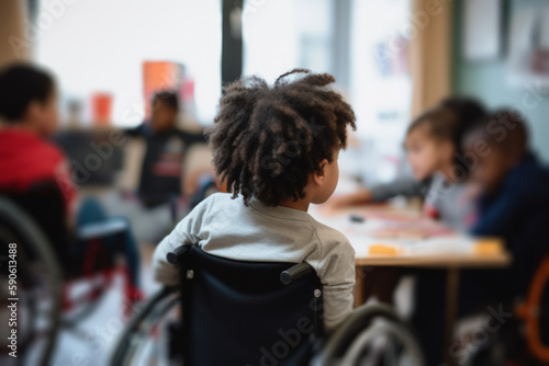 children disabled person in wheelchairs at school, inclusive education generative ai