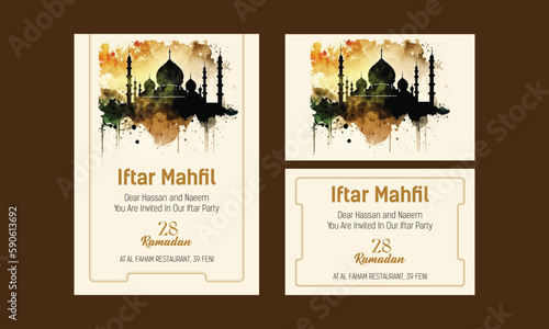 Ramada Iftar and Fasting Party Invitation Template, Mosque Iftar Mahfil invitation card. photo