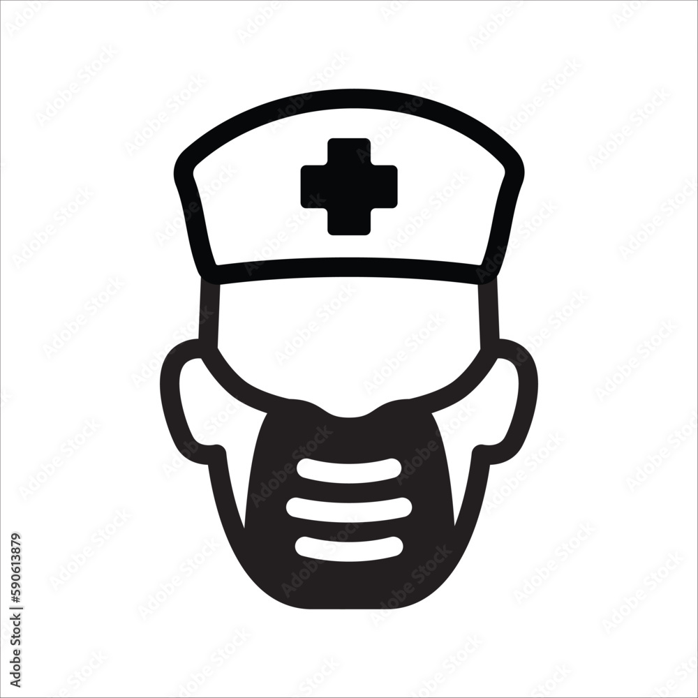 Doctor flu mask vector icon. Medicine mask flat sign design. Face of Doctor with mask symbol pictogram. UX UI icon