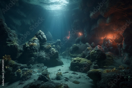 hydrothermal vents underwater cinematic Generative AI