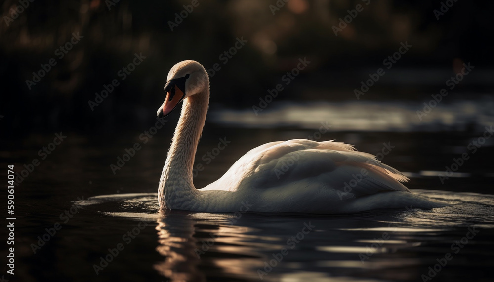Fototapeta premium Majestic swan of tranquil scene reflects natural beauty generated by AI