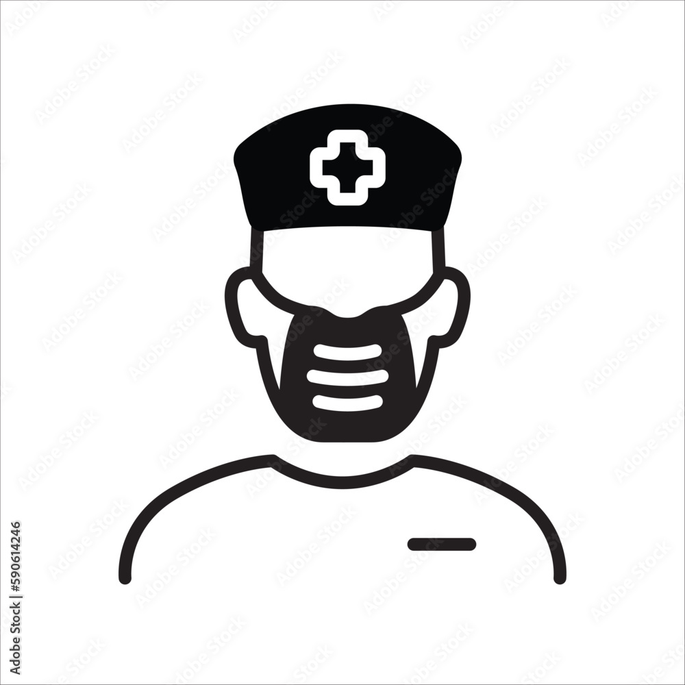 Doctor flu mask vector icon. Medicine mask flat sign design. Face of Doctor with mask symbol pictogram. UX UI icon Doctor flu mask vector icon. Medicine mask flat sign design. Face of Doctor with mask symbol pictogram. UX UI icon