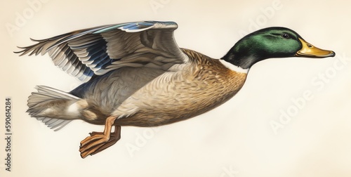 Mallard in flight, sketch style photo