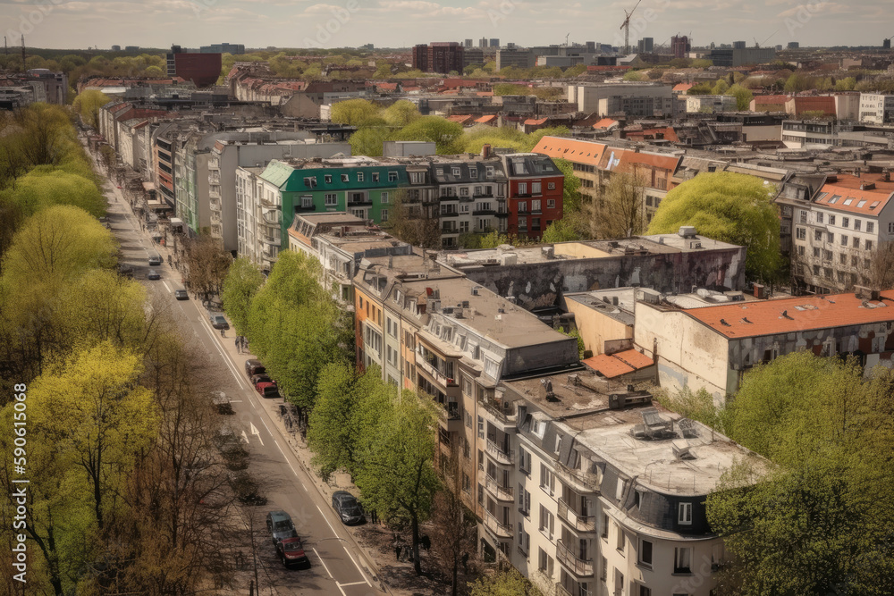 berlin in spring from drone view created with Generative AI technology