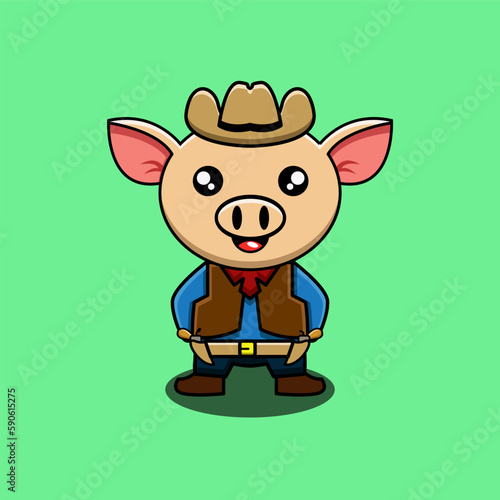 cute vector illustration of a cowboy pig