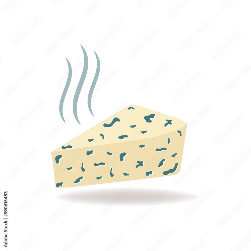 Stinky blue cheese wedge, smelly food vector illustration