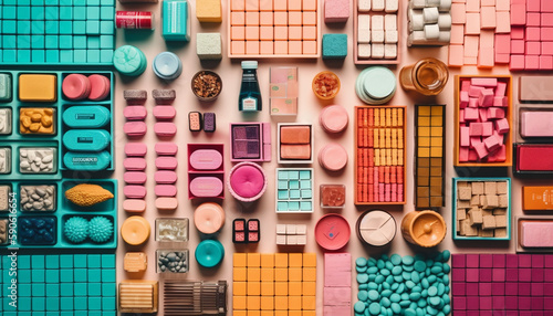 Vibrant colored medicine capsule collection a creative pattern generated by AI