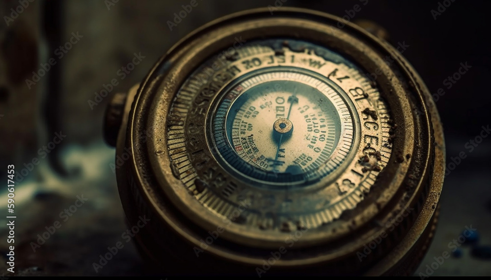 Antique brass compass guides westward exploration journey generated by AI Antique brass compass guides westward exploration journey generated by AI