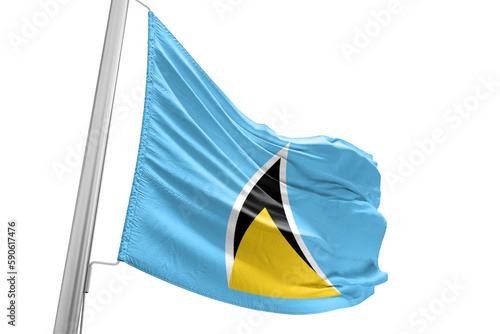 Saint Lucia national flag cloth fabric waving on beautiful white Background.