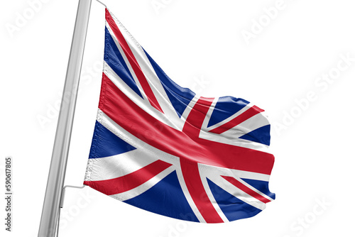United Kingdom national flag cloth fabric waving on beautiful white Background.