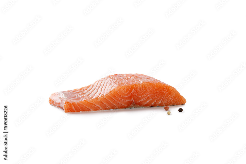 Salmon. Fresh raw uncooked salmon fillet fish, slice, steak with rosemary and pepper isolated on white background with clipping path, cut out. Set or collection. Salmon. Fresh raw uncooked salmon fillet fish, slice, steak with rosemary and pepper isolated on white background with clipping path, cut out. Set or collection.