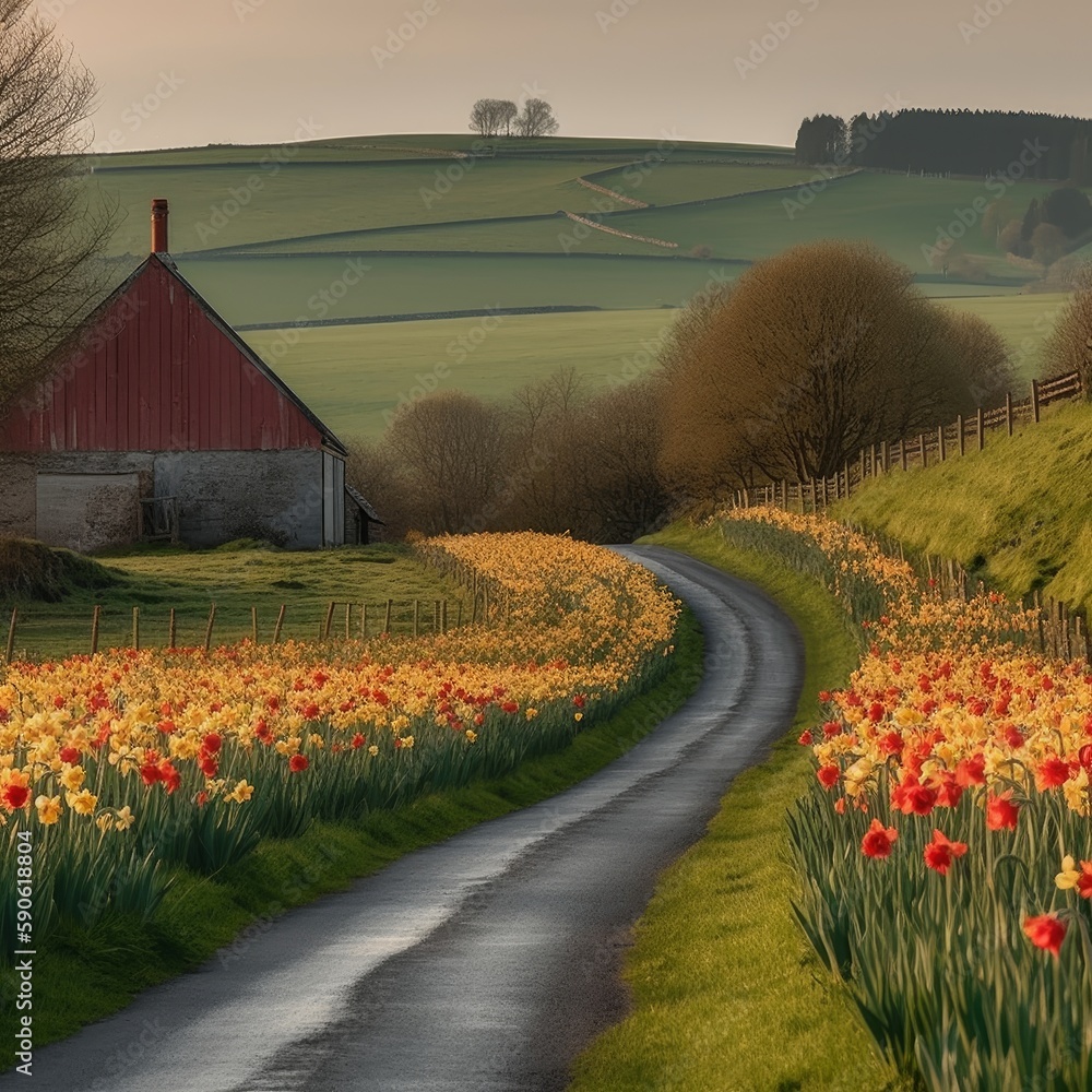 Captivating Summer Scenery Nikon Z7 II Enhances Idyllic Countryside Lane Lined with Blooming