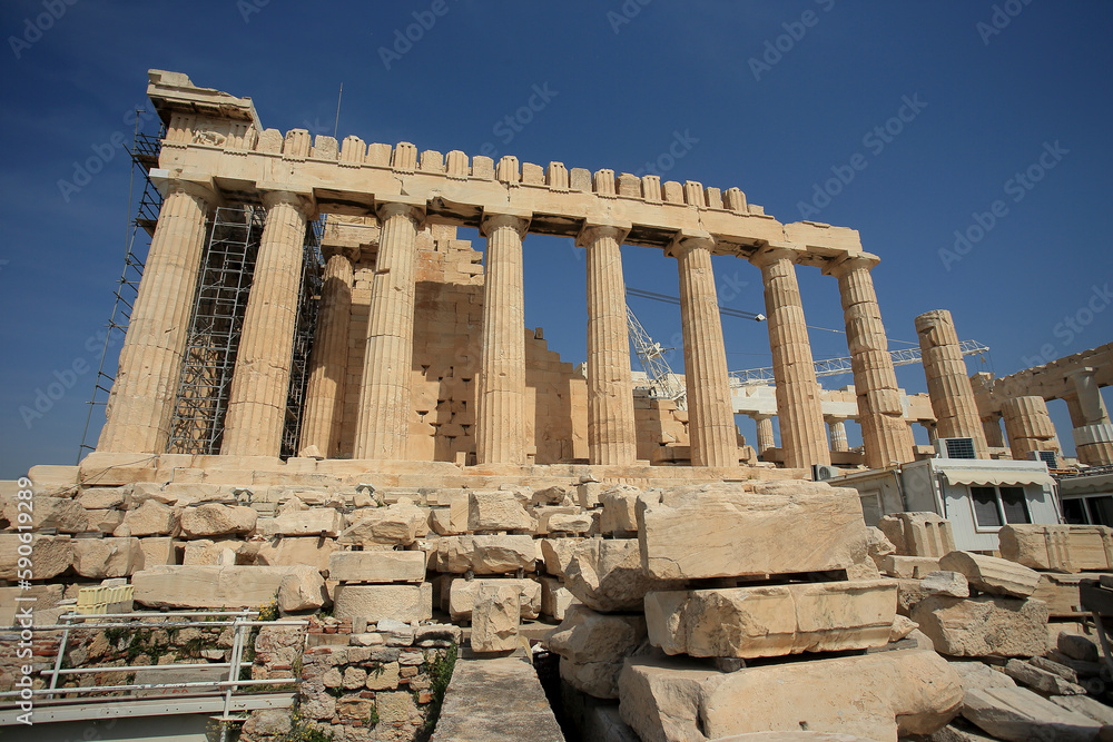 The Parthenon - temple dedicated to the goddess Athena on the Acropolis of Athens.