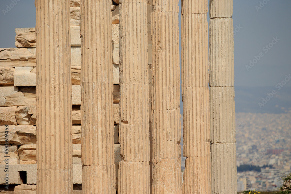 Ionic columns in the Erechtheion Temple on the Acropolis of Athens.