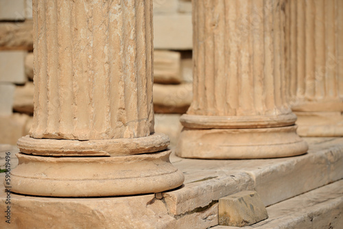 Ionic columns in the Erechtheion Temple on the Acropolis of Athens.