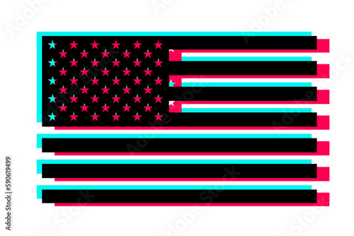 Flag of United states of America in colors of social media company as metaphor country and surveillance. App as cyber security and privacy danger. Vector illustration.