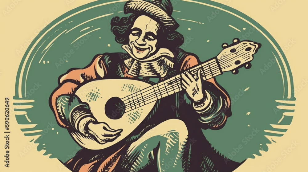 Buffoon Playing a Lute vector art Buffoon Playing a Lute vector art