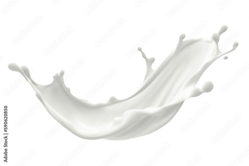 White milk wave splash with splatters and drops. Ai. Cutout on transparent - obrazy, fototapety, plakaty 