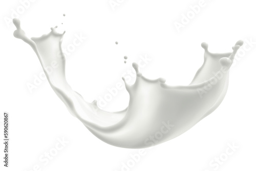 White milk wave splash with splatters and drops. Manual cut out on transparent