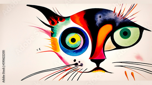 abstract and eye-catching cat  white background  lines and color