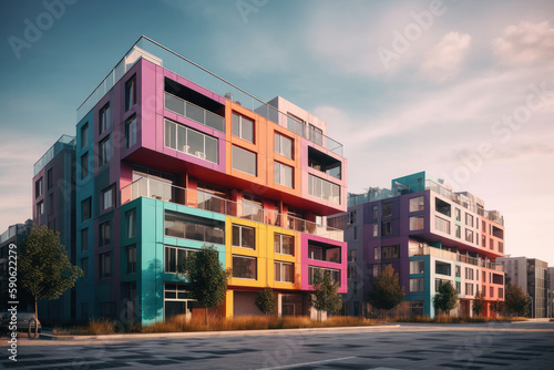 colorful houses on the street created with Generative AI technology © Robert Herhold