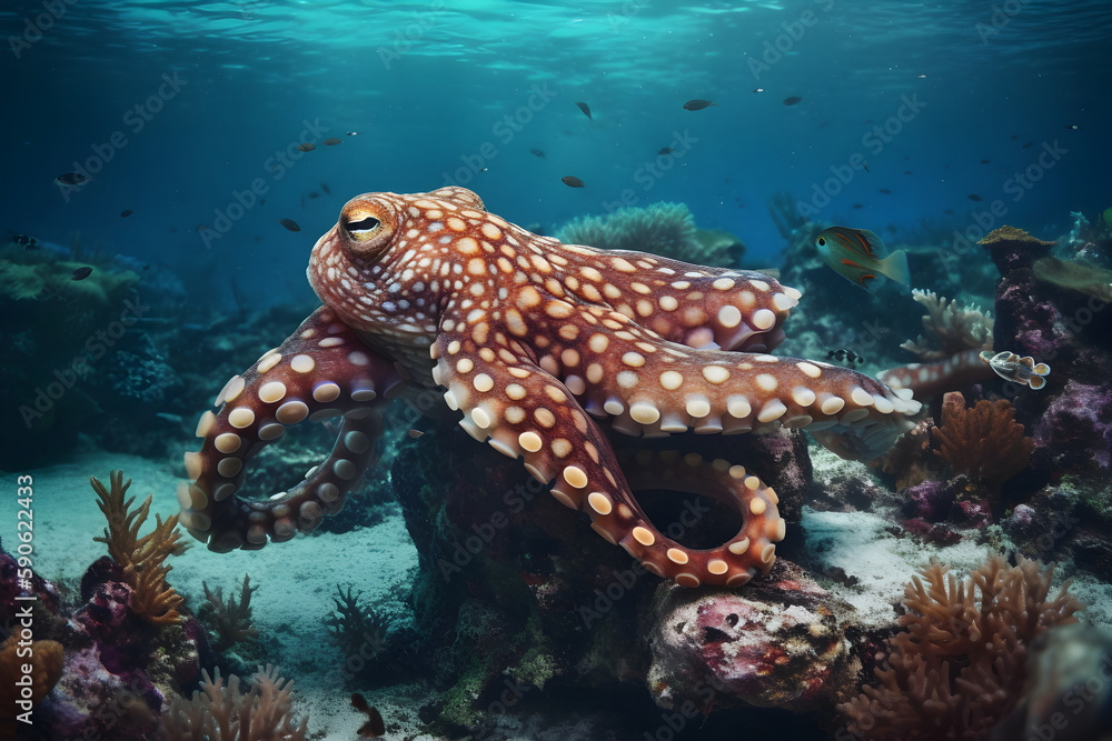 Fototapeta premium Octopus (Octopus vulgaris Cuvier, 1797) Generative AI illustration