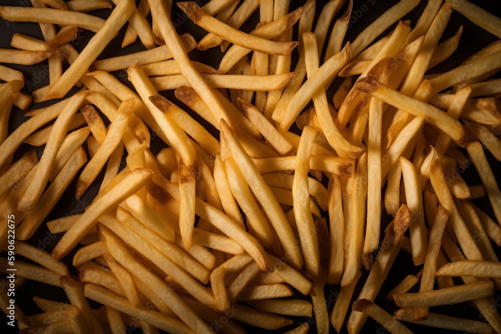 French fries background. Top view. Generative AI