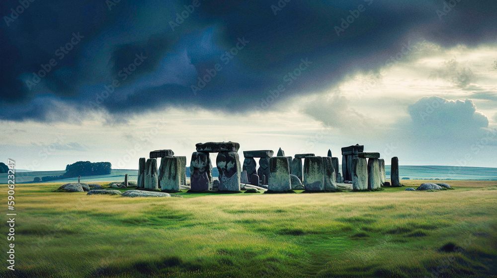 The Majestic Stonehenge During a Stormy Day - Dramatic Ambiance - generative ai