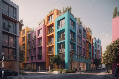 colorful houses on the street created with Generative AI technology