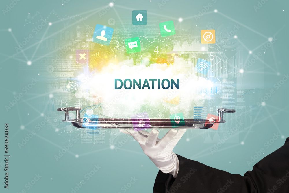 Waiter serving social networking concept Waiter serving social networking concept