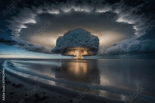 The perfect mushroom cloud storm emerged over the water. Generative AI