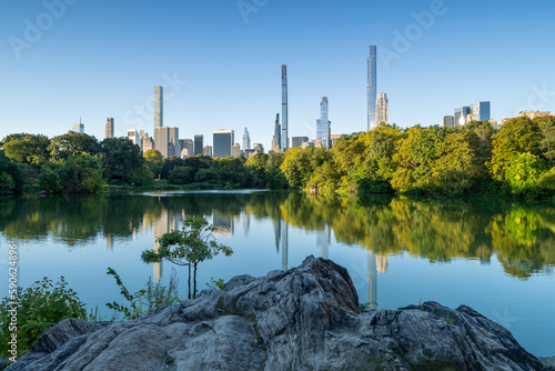 Sunrise at the Lake in Central Park, Midtown Manhattan, New York City, USA photo