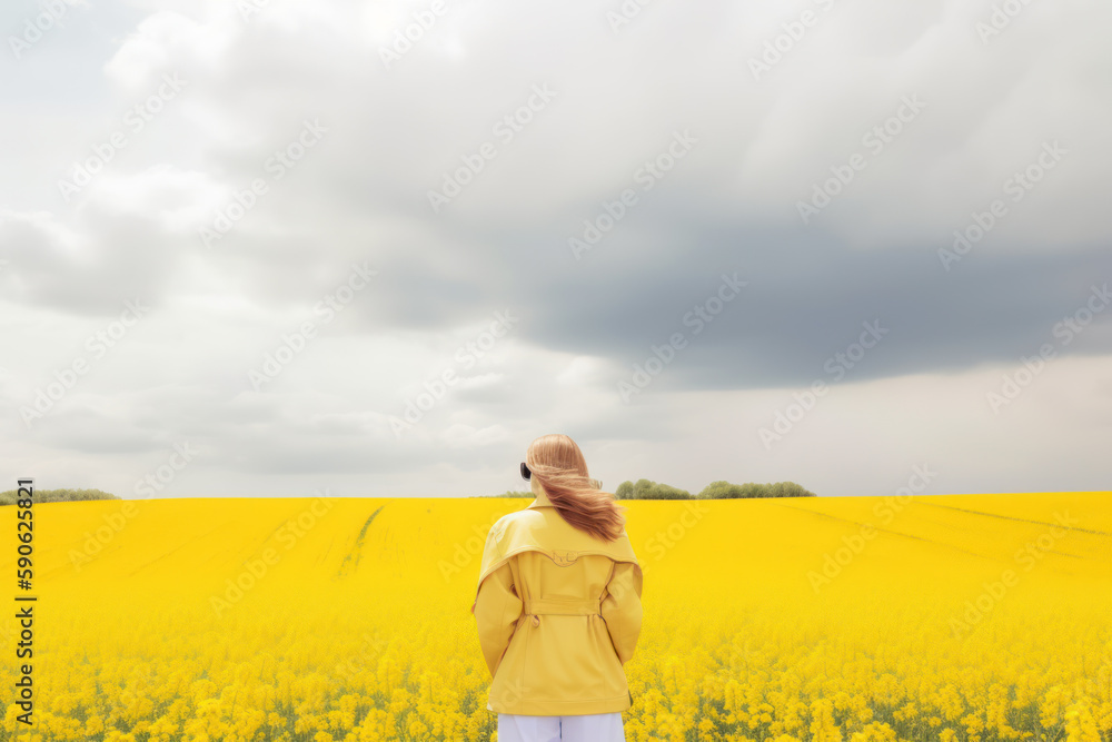 A girl standing in a field of yellow flowers Ai generative. A girl standing in a field of yellow flowers Ai generative.