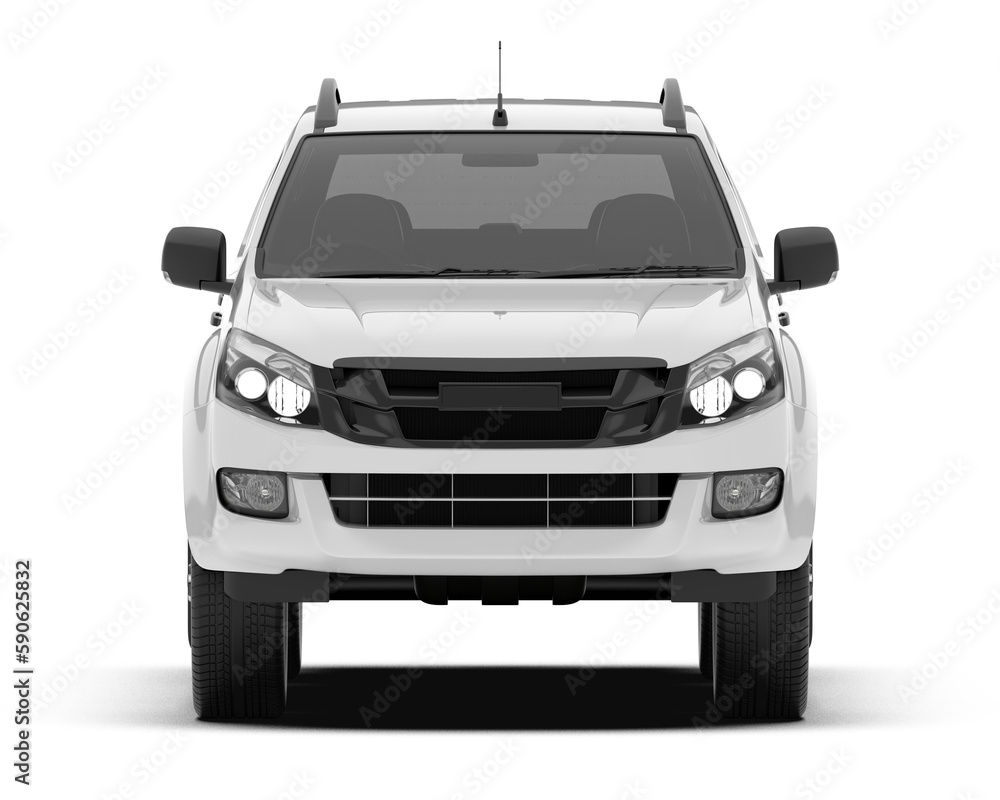 White pickup truck isolated on transparent background. 3d rendering - illustration White pickup truck isolated on transparent background. 3d rendering - illustration